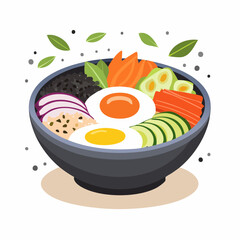 Bibimbap Bowl Delight A Flavorful Korean Rice Dish Illustration
