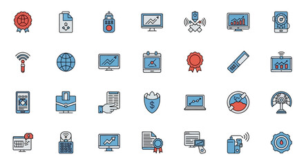 Fototapeta premium Dynamic business icons showcase growth, technology, and success for modern ventures