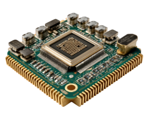 Powerful microchip processor showing future AI computer technology. This hardware circuit CPU component represents innovation in modern electronics and data processing
