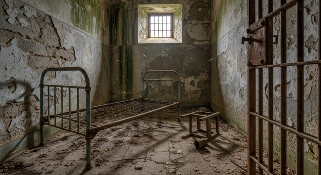 Disturbing desolation captured in the heart of an abandoned prison cell decay and darkness