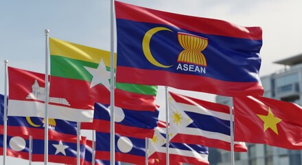 ASEAN Flags Symbolizing Unity and Cooperation Among Southeast Asian Nations