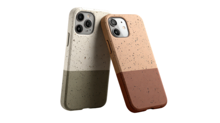Two eco friendly phone cases in different colors isolated on transparent background