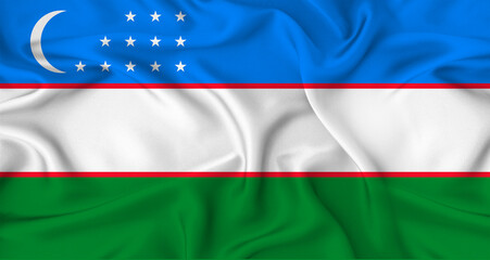 Obraz premium Realistic Uzbekistan flag waving. Close up of flag of Uzbekistan with cloth texture