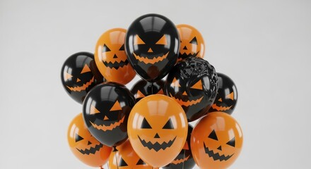 Fototapeta premium Festive frights a jack o lantern balloon cluster creating a spooky seasonal atmosphere