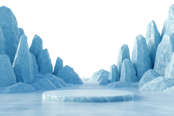 Ice podiums winter landscape display isolated on transparent cutout background, cut out, png