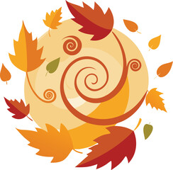 Autumn leaves and spiral design on a light background