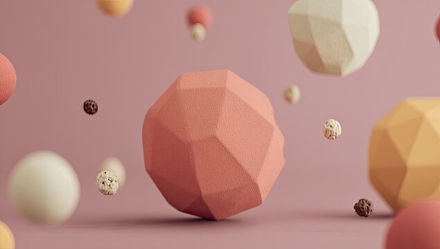 Abstract geometric shapes, pastel colors, floating in space