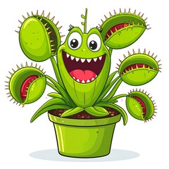 Cartoon Venus flytrap in pot
