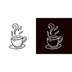 A hand-drawn line-art icon of a steaming mug, with a cloud of steam in the shape of a question mark. The playful design is perfect for a cafe or hot beverage graphic