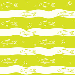 Hand Drawn Fish Swimming Vector Seamless Pattern
