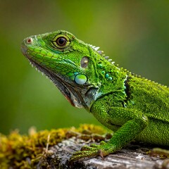 Obraz premium Close-up of vibrant green iguana