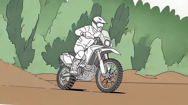 Motorcycle Rider Performing Stunt on Dirtbike in Lush Green Forest