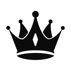 Black Crown Icon with Five Points and a Diamond Detail on a White Background royal king