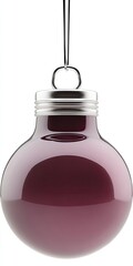 A deep burgundy, bulb-shaped Christmas ornament, metallic silver cap and hanging loop