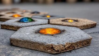 Hexagonal paving stones with glowing orbs