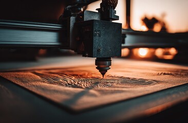Close-up of a laser cutter machine working on a material
