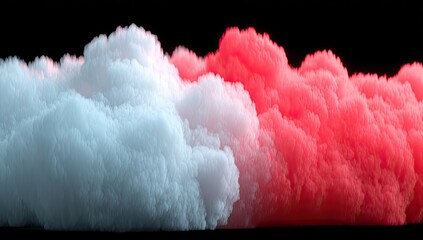Abstract cloud formations, white and red, on black background