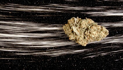 Marijuana bud against a space-like backdrop