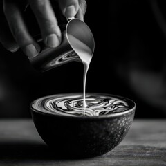 Expertly Pouring Milk Foam Art onto Latte