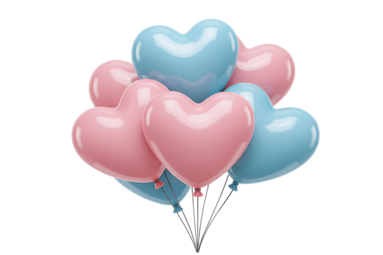 heart shaped balloons isolated on transparent cutout background, cut out, png