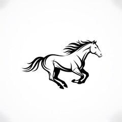 Black and White Running Horse Illustration on White Background