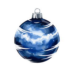 Obraz premium Blue Christmas ornament with an abstract watercolor design. A festive holiday bauble decoration isolated on a white background. Vector illustration.