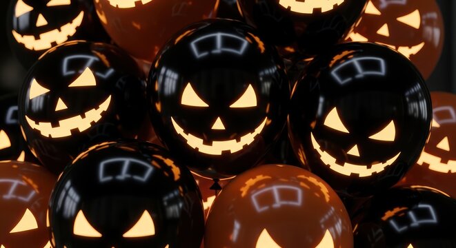 Spooky Halloween Celebration: A collection of Glowing Jack-o'-lantern balloon decorations creates