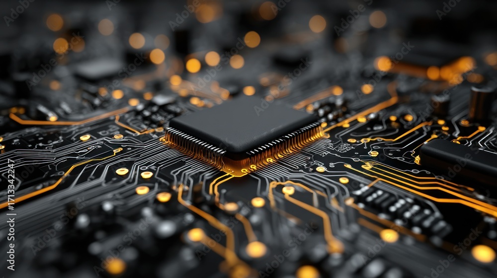 Aufkleber close-up image of a computer processor on a circuit board with glowing lights