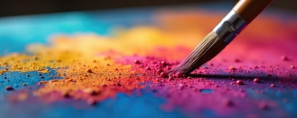 Artists Hand with Paintbrush Over Vibrant Canvas, Close-Up - Creative Vision, Ambition, and Dream Pursuit