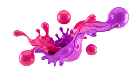 Abstract Vector Illustration of Fluid Splash with Spheres in Pink and Purple Tones Modern Decorative Design
