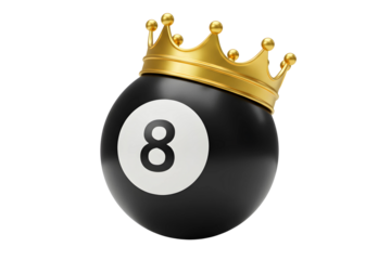 Eight Ball with crown isolated on transparent cutout background, cut out, png