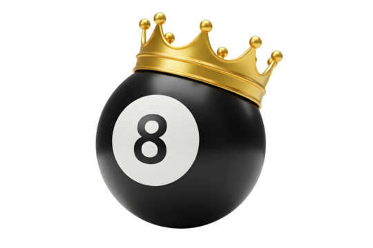 Eight Ball with crown isolated on transparent cutout background, cut out, png