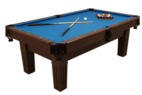Classic Billiard Table, Blue Felt isolated on transparent cutout background, cut out, png