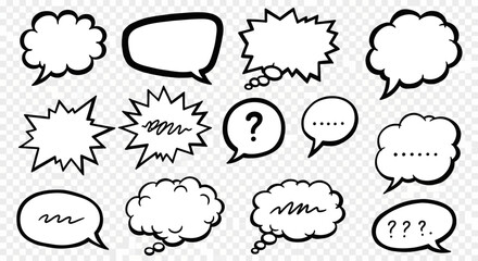 Fototapeta premium Icon Set Vector Hand Drawn Speech Bubbles and Thought Bubbles Black and White Abstract Modern Style