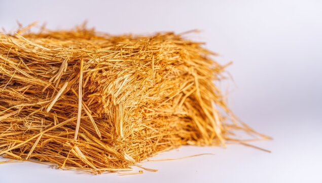 Close-up of a bale of straw against a plain white background