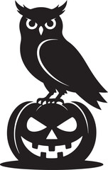 Halloween owl on pumpkin silhouette vector