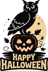 Halloween owl on pumpkin silhouette vector