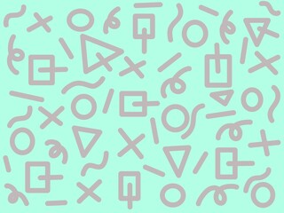 Abstract Geometric Seamless Pattern with Memphis Style Shapes on Mint Green Background