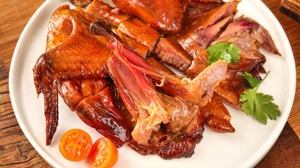 Chinese Roasted Duck and Smoked Chicken with Black Bean Sauce Kitchen Closeup