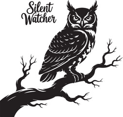 Obraz premium Halloween owl on tree branch with moon silhouette vector
