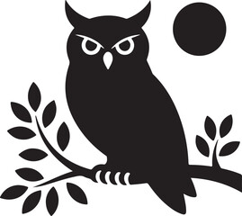 Halloween owl on tree branch with moon silhouette vector