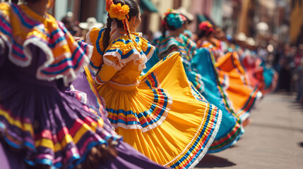 Traditional Mexican Dance Parade at Festival Internacional Cervantino Guanajuato with Colorful Dresses, Folklore Performances and International Celebration of Culture, Music, Art and Heritage