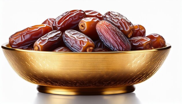 Delicious Dates In Golden Bowl Food Elegant Isolated On Transparent Background