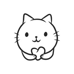 Cute kawaii cat holding heart line art vector illustration