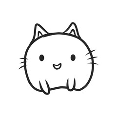 Cute kawaii cat with smiling face line art vector illustration