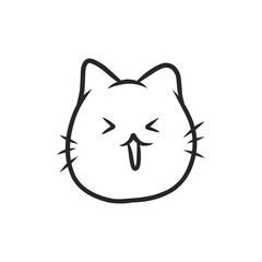 Cute kawaii cat with smiling face line art vector illustration