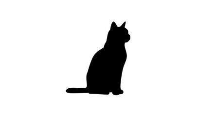 Obraz premium Silhouette of a black cat sitting, minimal design on a white background