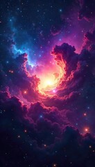 Vast nebula swirling with cosmic dust and gas, conveying a sense of mystery and the infinite expanse of space A celestial message whispered across light years , big bang, solar system, black hole