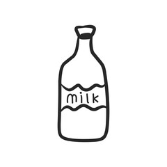 Cute kawaii milk bottle with wavy label line art vector illustration
