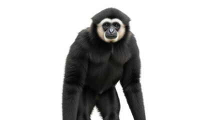 Obraz premium Captivating image of a black gibbon with distinctive facial markings against a bright backdrop